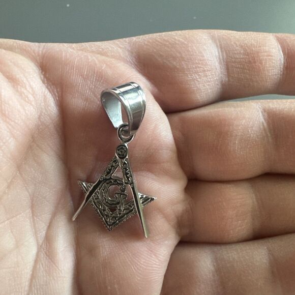 Men's Free Mason Stainless Steel Freemason Symbol Masonic Pendant Chain Silver - Picture 4 of 6